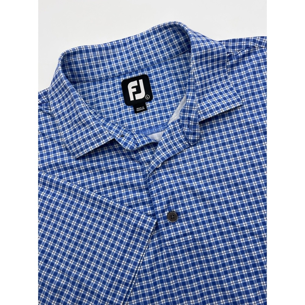 FootJoy Polo Shirt Men's L Blue White Plaid‎ Golf River Club Logo Embroidered FJ